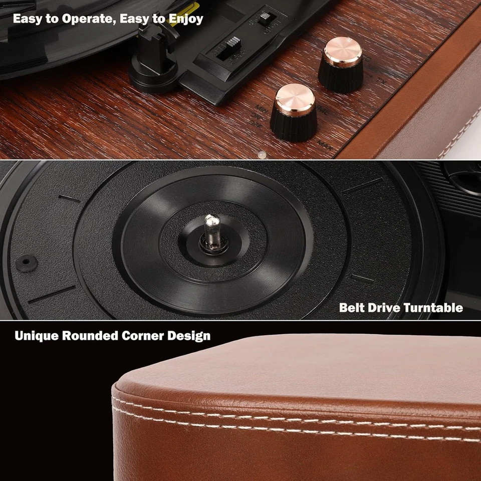 Platine Vinyle, Voksun Platine Portable Vintage Avec Sortie Bluetooth Lit - Photo 4/4