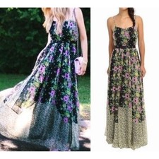 FRENCH CONNECTION Floral Maxi Dress Purple Yellow Print Bohemian Style Size 4