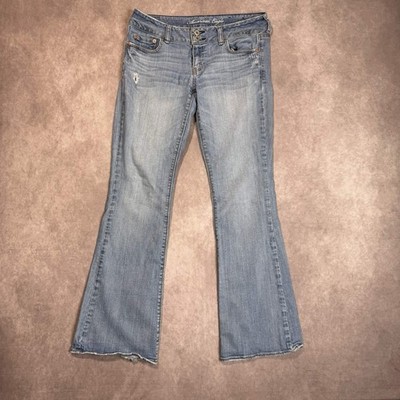 American Eagle Jeans Artist Flare Denim Stretch Women s Sz 8 Reg Distressed *