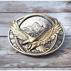 Large Men's Belt Buckle Silver Tone with Gold Tone Eagle Design