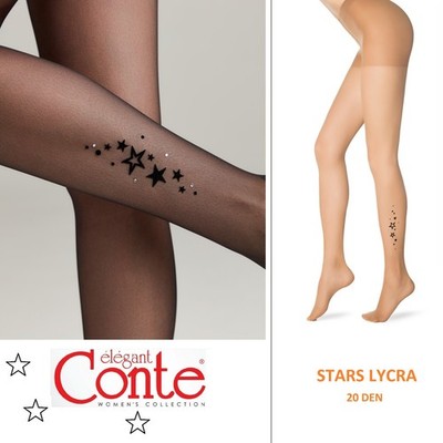 Conte Stars Lycra tattoo style sheer tights 20 den hosiery stars bronz black