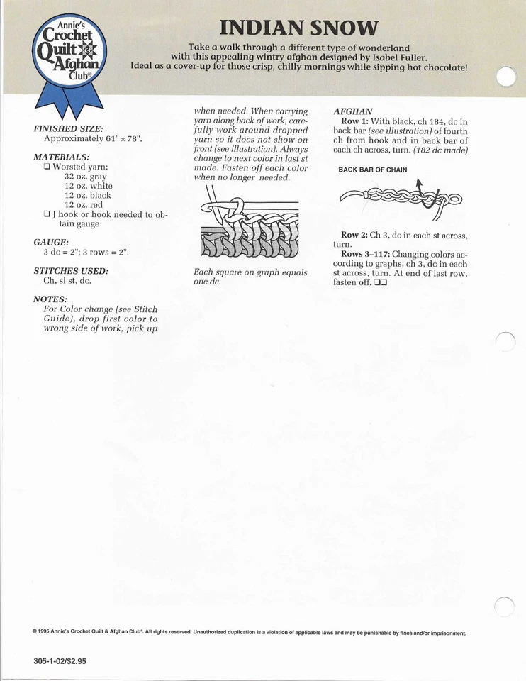 Indian Snow Afghan Annie's Crochet Quilt Afghan 305-1-02 - Image 2 of 2