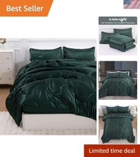 Luxury Satin Silky Soft Quilt Set - Ultra Soft Microfiber Comforter in Blacki...