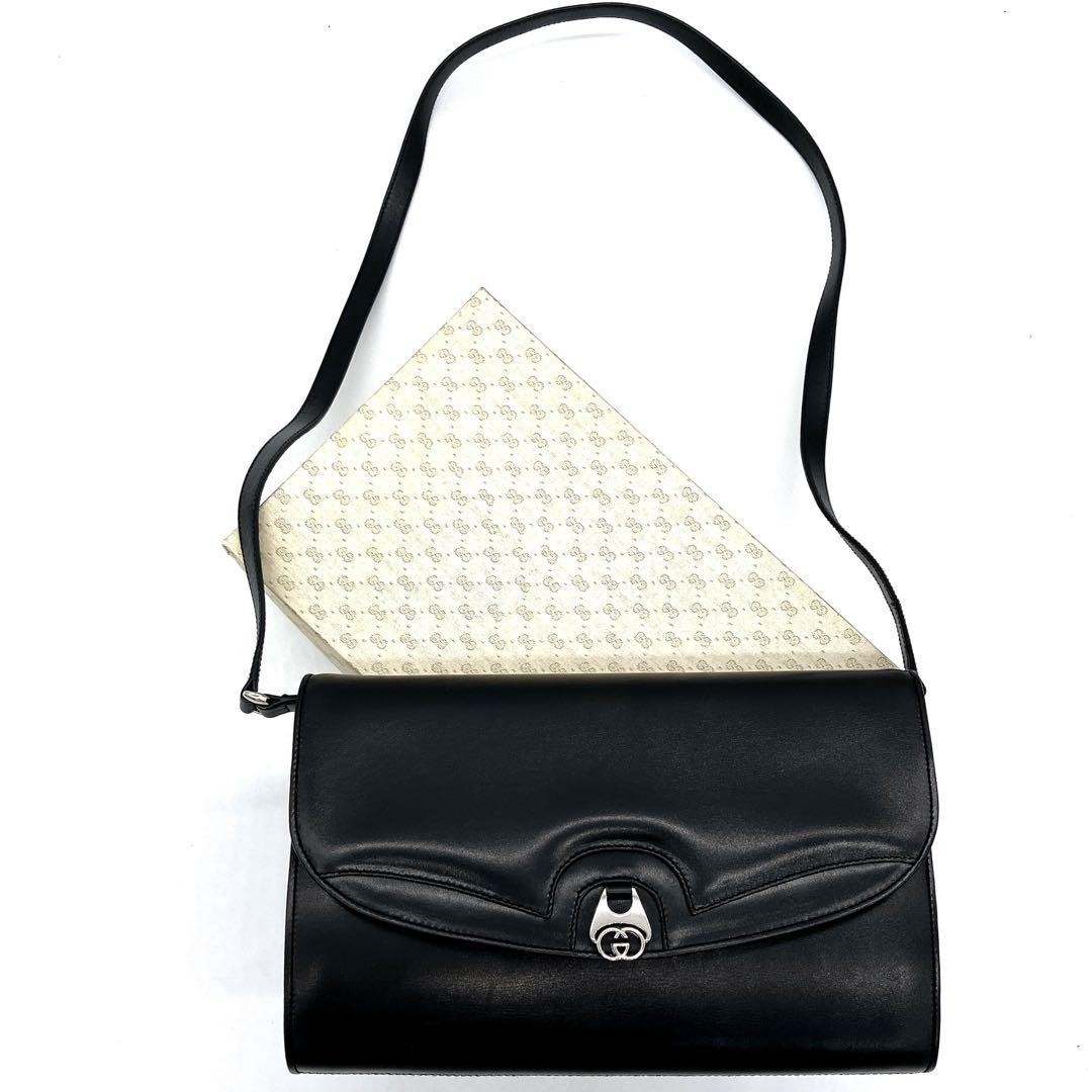 GUCCI Black Leather GG Hardware Shoulder Bag Clutch