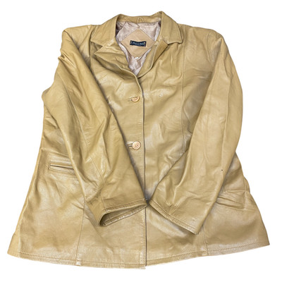 Vera Pelle Leder Blazer Jacke Damen Medium Beige Kerb Revers Einreiher