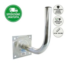 Supporto L Parabola Zincato 44cm Universale Staffa Palo TV SAT Esterno