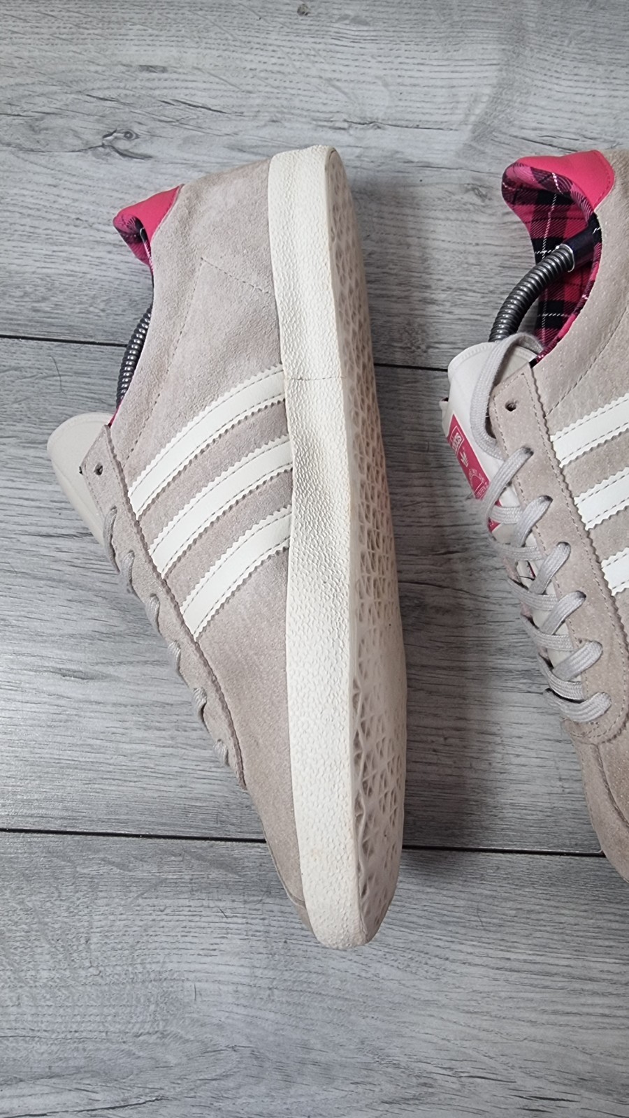 Adidas Originals Gazelle OG Trainers UK 6.5 Grey Suede Pink Tartan Lined 2013 image 9