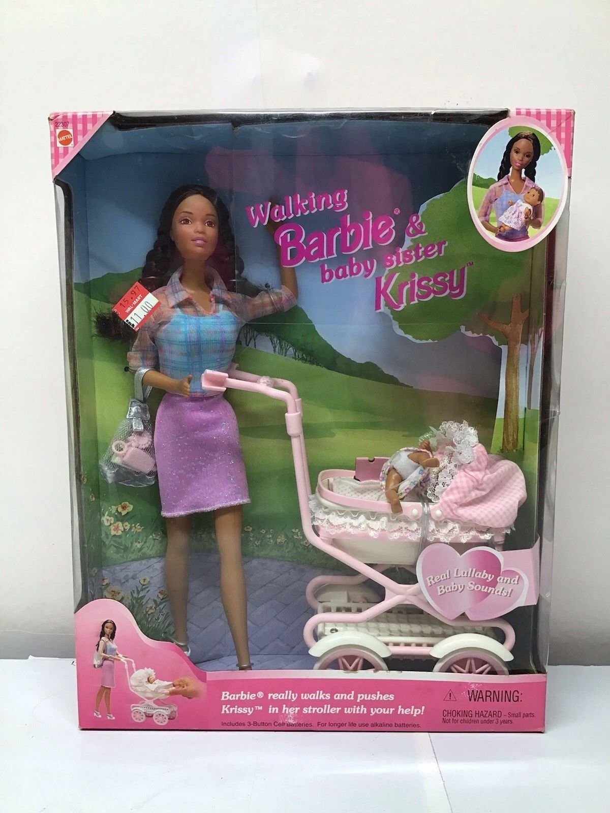 NEW Walking Barbie & Baby Sister Krissy Doll African-American Mattel 22307 A3