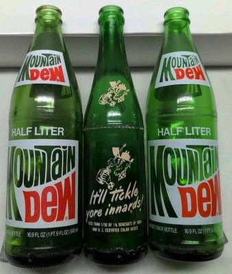 Mountain Dew Glass Bottle Lot Of 3 (2) Half Liter (1) 10 Fl.Oz