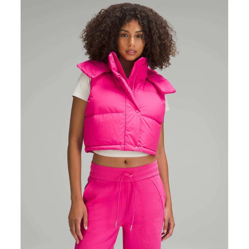 Lululemon Wunder Puff Super Cropped Vest Size 12 Sonic Pink Puffer Hooded NWT - Image 3 of 4