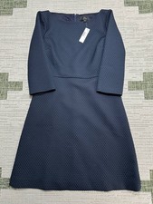 J Crew Sheath Dress Women 10 Blue Stretch Structured Look Back Zip Boat Neck New