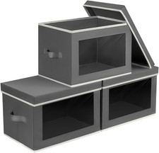 Storage Bins with Lids - Fabric Storage Boxe with Window, Collapsible Closet Org