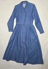 VTG PS Gitano Women's size M Denim Pearl Snap Button Midi Dress Rockabilly Y2K