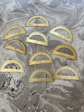 TEN Vintage Brass Semicircular Protractors With Ruler MADE IN THE USA 3 5/8"