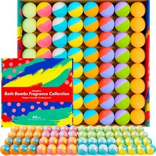 64 Pack Natural Bath Bombs Bulk Set 8 Scents, Organic Ingredients, Long-Lasting