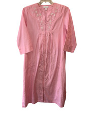 Miss Elaine Womens Small Pink Embroidered Full Zip Straight House Coat Robe