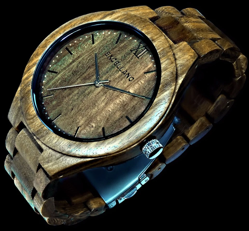 Excellanc Herren Armband Männer Uhr Sandel Holz Braun Grün Wood Watch - Bild 2 von 4