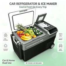 12V Portable Car Fridge Freezer 40QT Electric Cooler with Ice Maker & Wheels