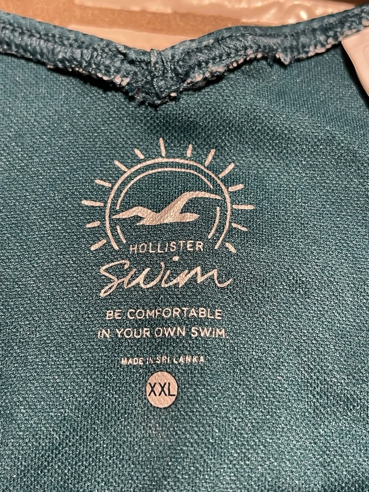 Parte inferior de bikini Hollister Swim para mujer verde azulado floral acanalada corte alto estilo XXL Foto 3 de 4