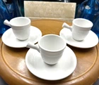 Fiesta Stick Handle Demitasse Cup & Saucer  White Homer Laughlin Set of 3