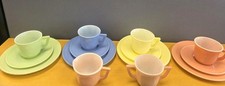 Vtg Hazel Atlas Children's Tea Set Little Hostess 14 Pc Full Set Pastel Colorful