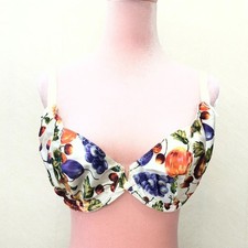 Vintage Oscar de la Renta Lingerie White Fruit Print Underwire Bra Womens 34D