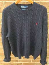 Polo Ralph Lauren Men's XL Navy Cable-Knit Crew Neck Cotton Pony Logo Sweater