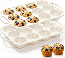 2Pack Silicone Muffin Pan for Baking with Metal Reinforced Frame, 12 Cup Regular