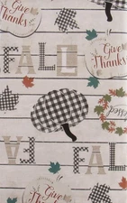 Give Thanks Fall Collection on White Wood Vinyl Flannel Back Tablecloth (52" ...