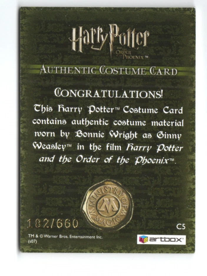 Harry Potter Order of the Phoenix Costume C5 Bonnie Wright Ginny Weasley 182/660 - Image 2 of 4