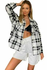 Ladies Womens Checked Fleece Jacket Shacket Winter Shirt Plus Sizes Hooded 8-30