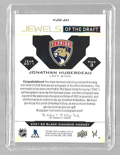 JONATHAN HUBERDEAU 2021-22 UD Black Diamond JEWELS OF THE DRAFT AUTOGRAPH /49 - Picture 2 of 2