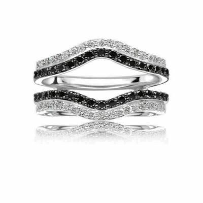 Black & White Simulated Diamond 925 Silver Enhancer Wedding Wrap Ring Guard
