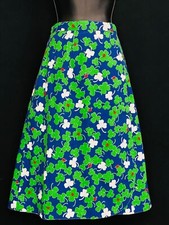 Vintage 1970s novelty print skirt, wrap lady bugs clover green blue A-line S M L