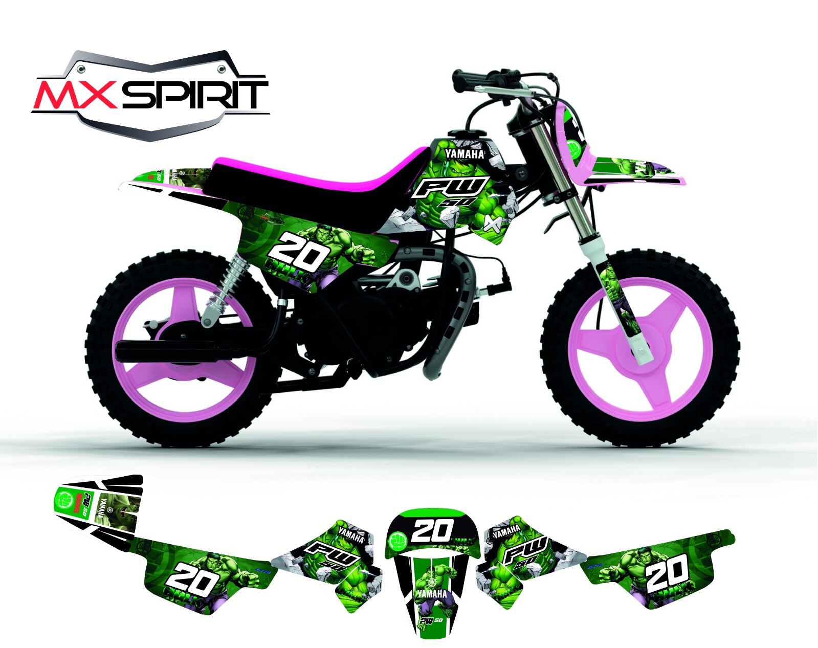 Kit déco complet Hulk pour mini moto cross Yamaha PW 50