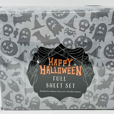 Happy Halloween FULL SHEETS SET Spiderwebs Gray Ghosts Bats Pumpkin Seasonal NEW