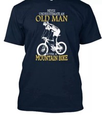 Old Man With A Mountain Bike T-Shirt Made in the USA On Back Size Large