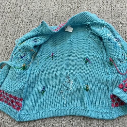 Andes Import Acrylic Cardigan Knitted Sweater Blue Girls Size 8 Sun Aminals Cute - Picture 4 of 10
