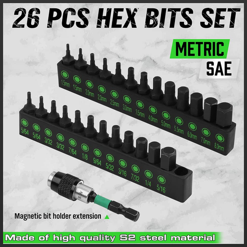 SWANLAKE 26-Piece Hex Head Allen Wrench Drill Bit Set, 1/4Hex Shank Quick Change - Picture 2 of 12