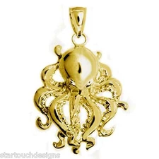 New 14k Yellow Gold Octopus Pendant