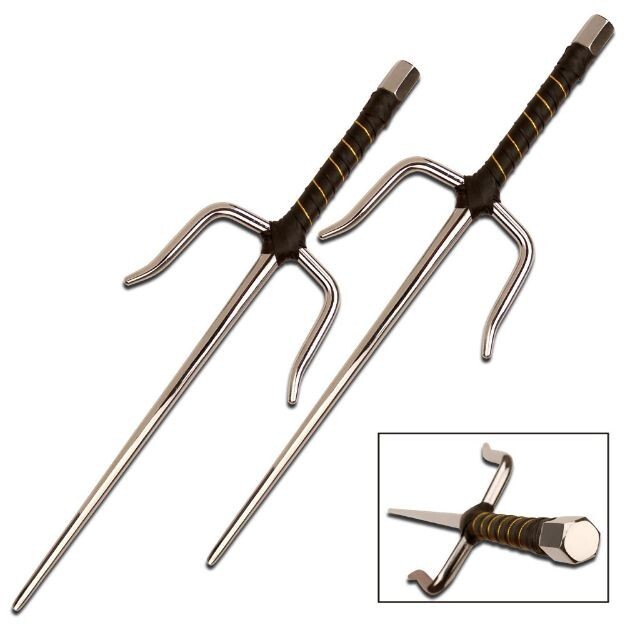 18" Martials Arts Metal Sai Chrome Finished Set of Two