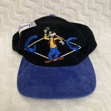 VTG Goofy Embroidered 90s Disney Store Leather Strapback Wool Blend Cap Hat NWT