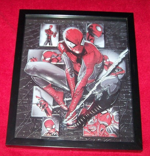 Vintage Marvel Comics Spider-Man gerahmtes Glas 3-D Wandbild Bild 12" x 15"