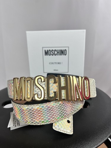 Moschino Women’s Logo Snake Embossed Metallic Wide Leather Belt - Picture 13 of 13