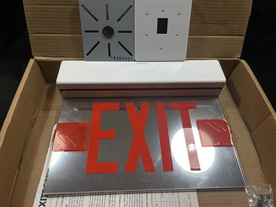 Exitronix 902E-U-WB-RM-WG LED Edge-Lit Exit Sign, Red Light, 120/277VAC, Battery