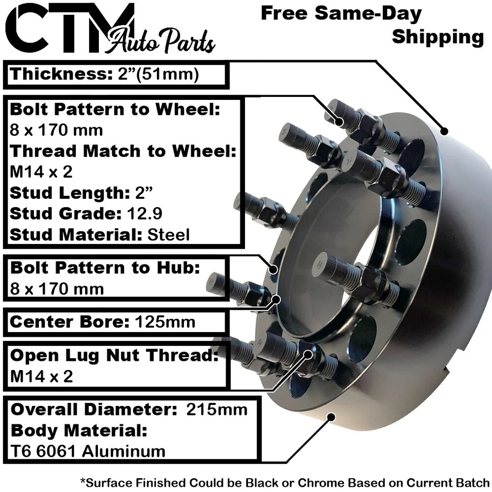 4x 2" Thick 8x170mm Hubcentric Wheel Spacer 99-05 Excursion 99-02 F250 SuperDuty - Image 2 of 4