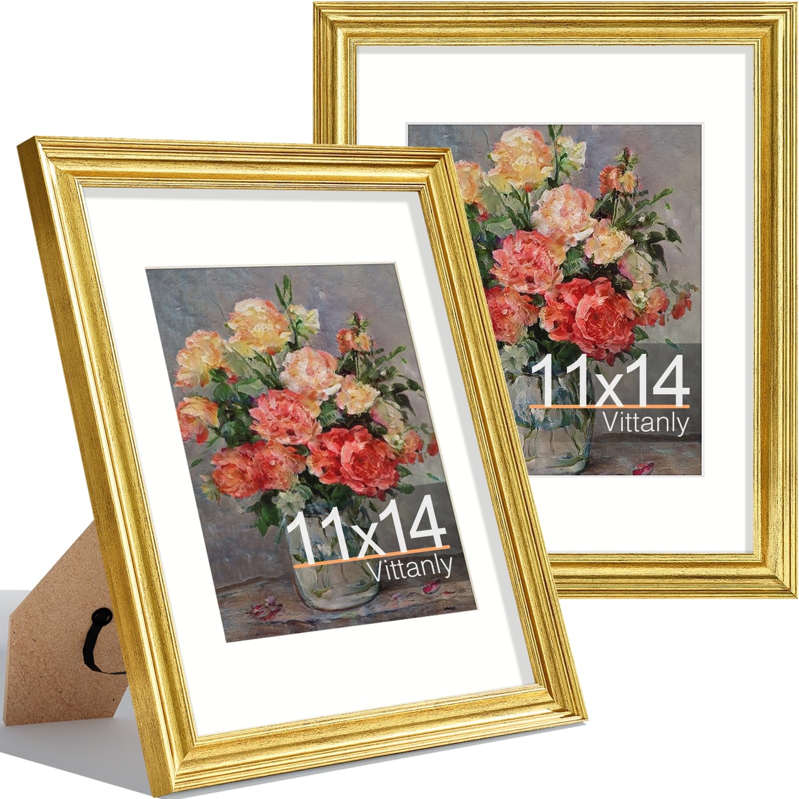 11x14 Picture Frames Set of 2, Display 8x10 Pictures with Mat or 11x14 withou...-image