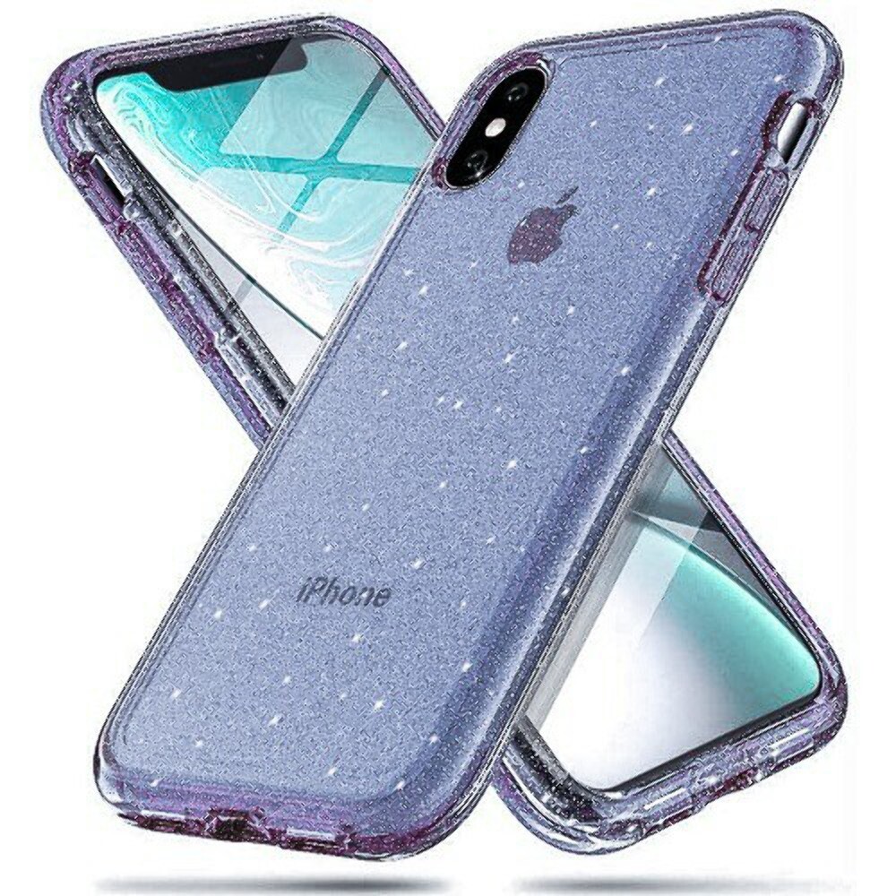 for iPhone X/Xs Hard TPU Glitter Case Cover CLEAR PURPLE