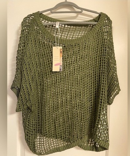NWT Dokotoo Women’s Scoop Neck Short Sleeve Sweater Crochet Knit Top. Size: L