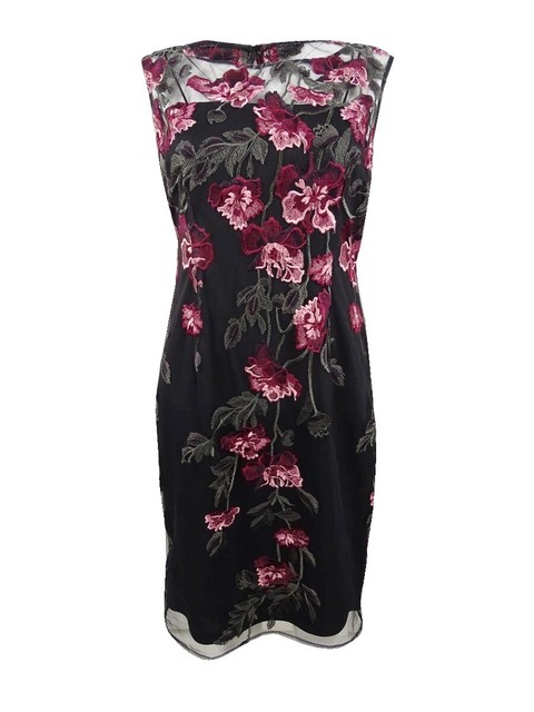 adrianna papell floral embroidered sheath dress